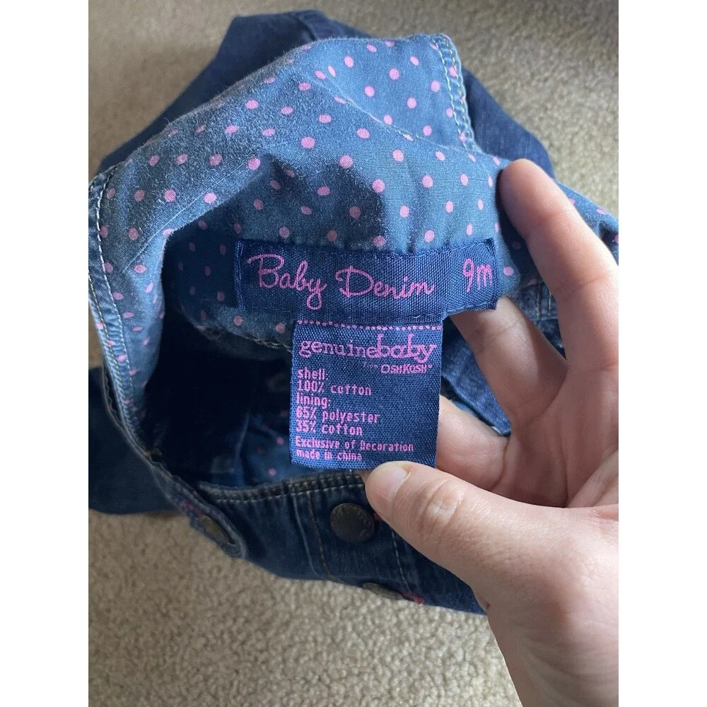 Genuine Baby by OshKosh Denim Floral Embroidered Overalls Size 9M
